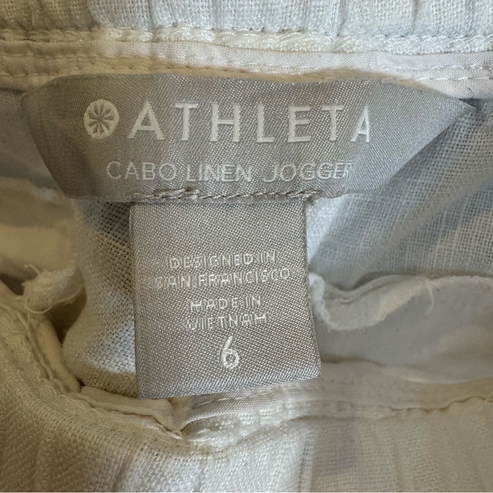 Athleta Cabo Linen Jogger Pants White Size 6 100% Linen Zip Pocket Resort - Picture 7 of 7